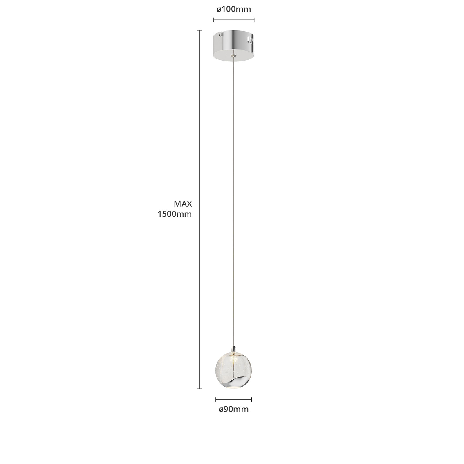 Lucande LED-riippuvalo Hayley Lasipallo 1-lampp. Kromi - Image 6
