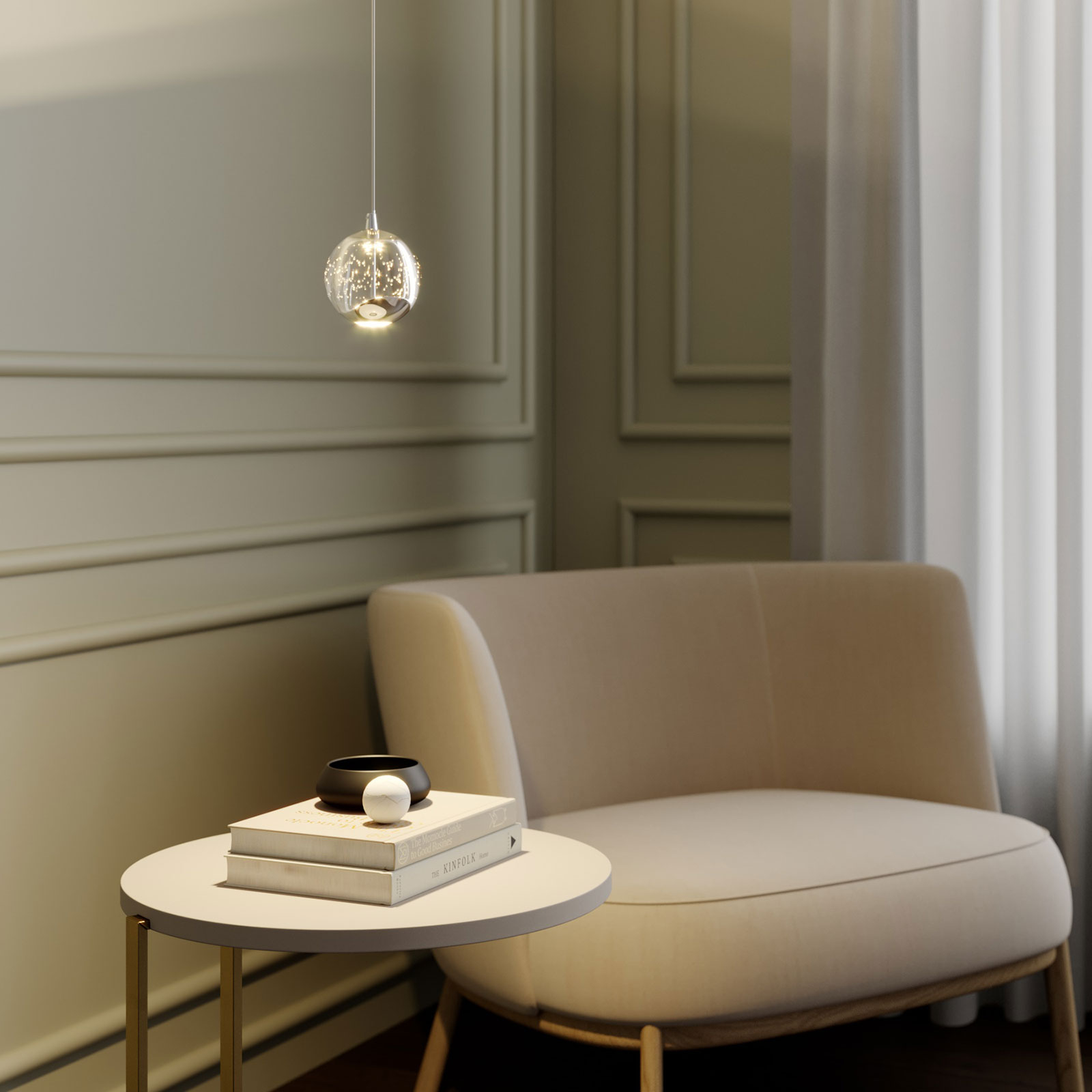 Lucande LED-riippuvalo Hayley Lasipallo 1-lampp. Kromi