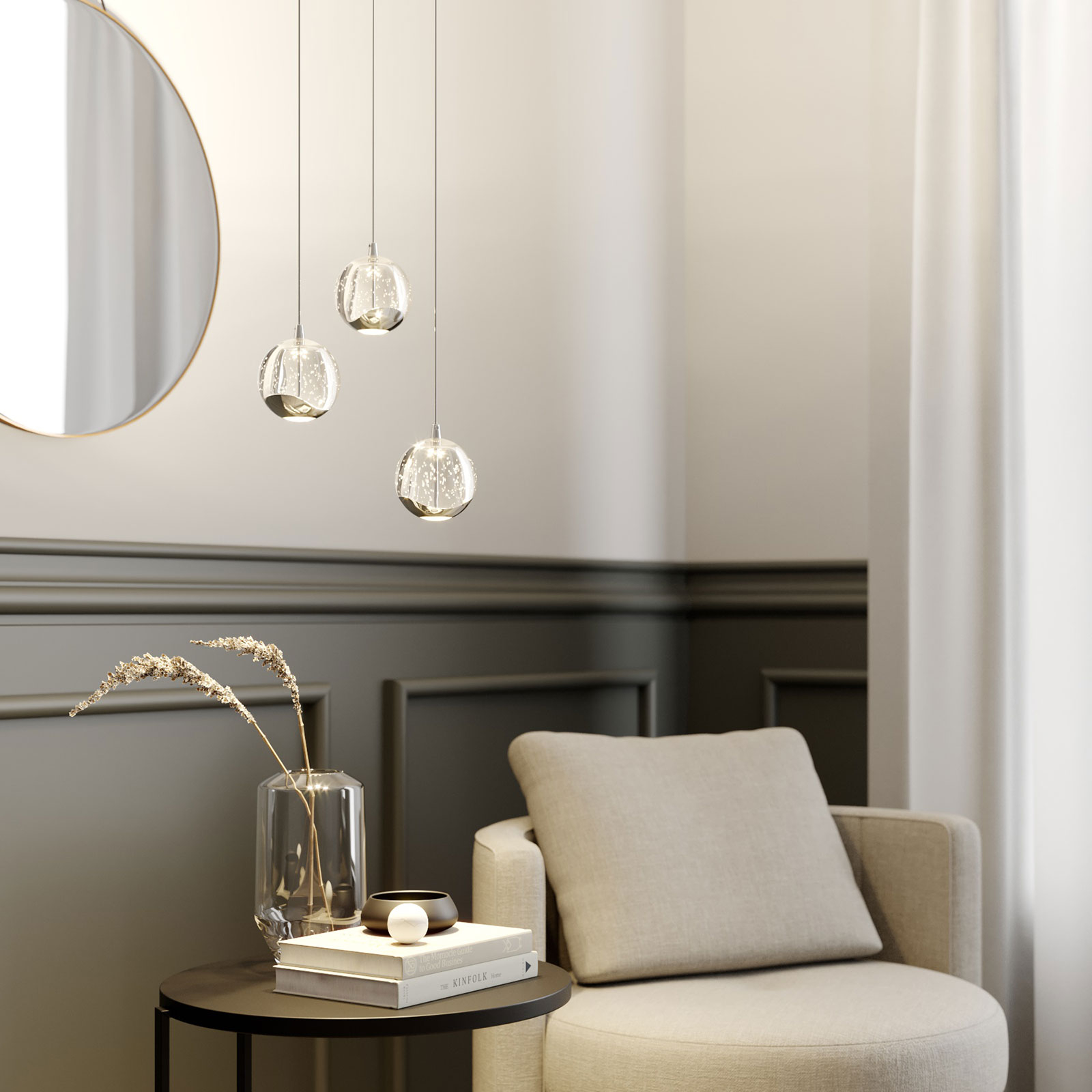 Lucande LED-riippuvalo Hayley Lasipallot 3-lampp. Kromi