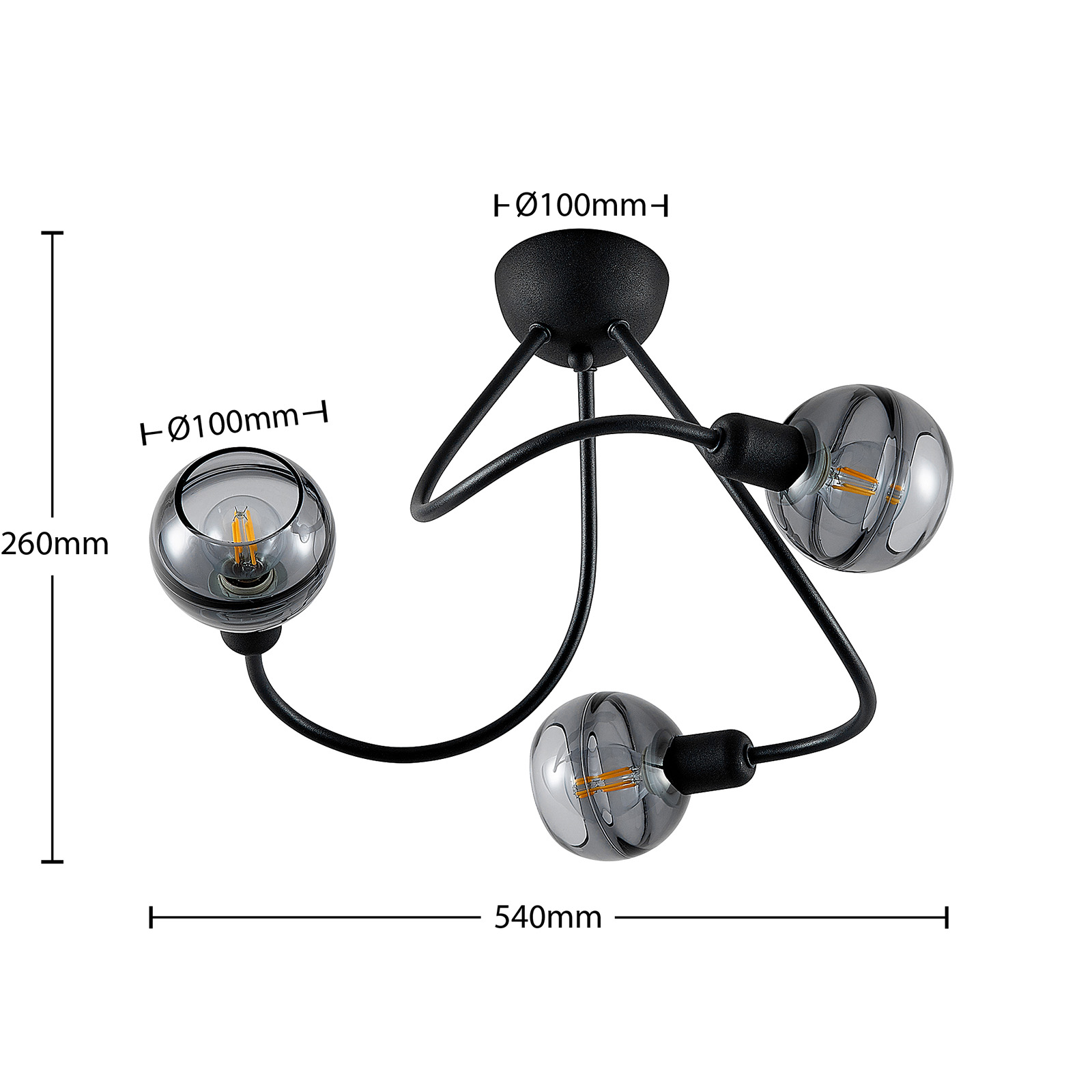 Lucande Ably -kattovalo, Savulasia, 3-lamppuinen - Image 3