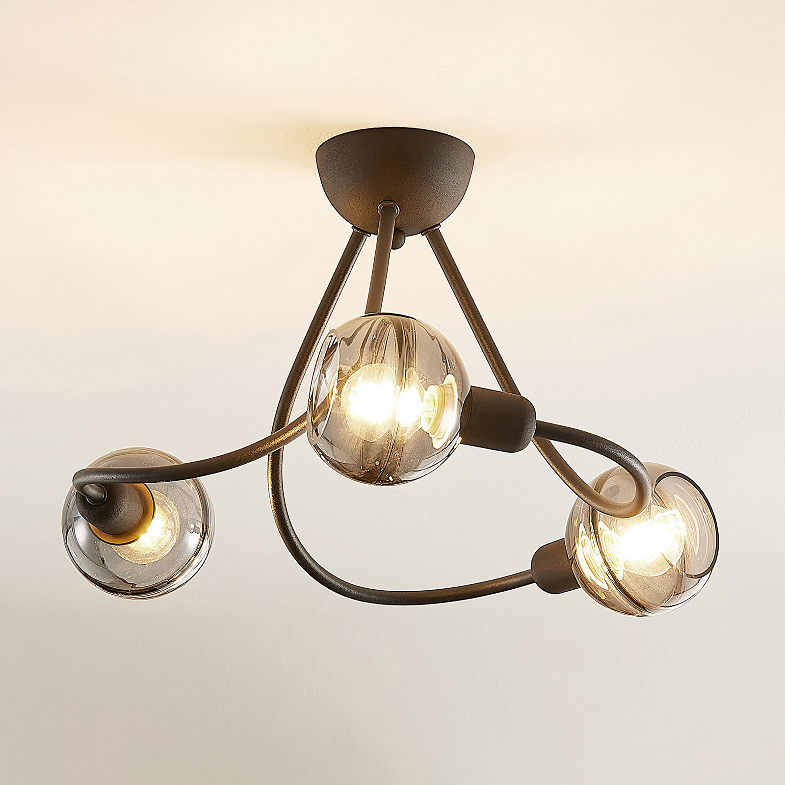 Lucande Ably -kattovalo, Savulasia, 3-lamppuinen - Image 9