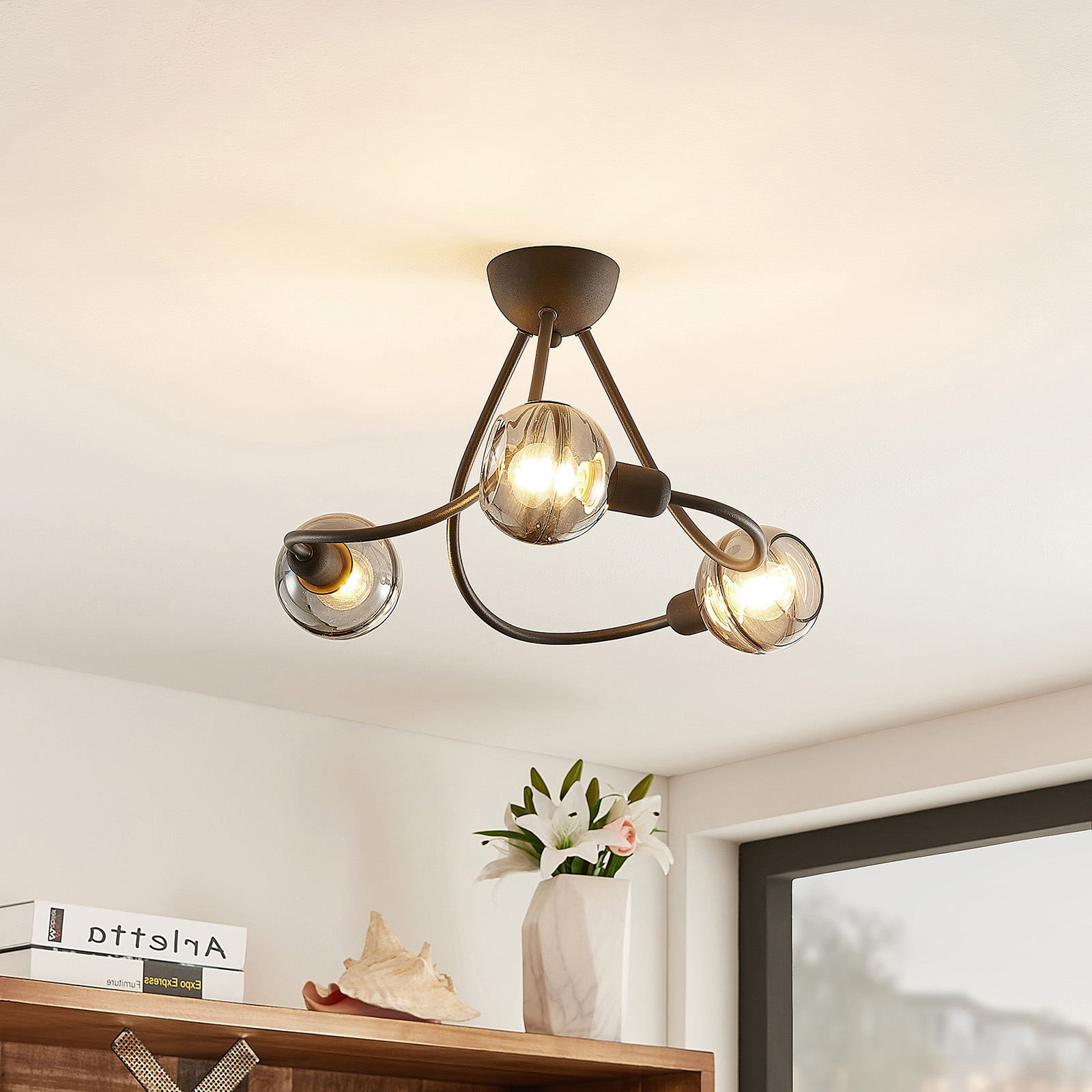 Lucande Ably -kattovalo, Savulasia, 3-lamppuinen