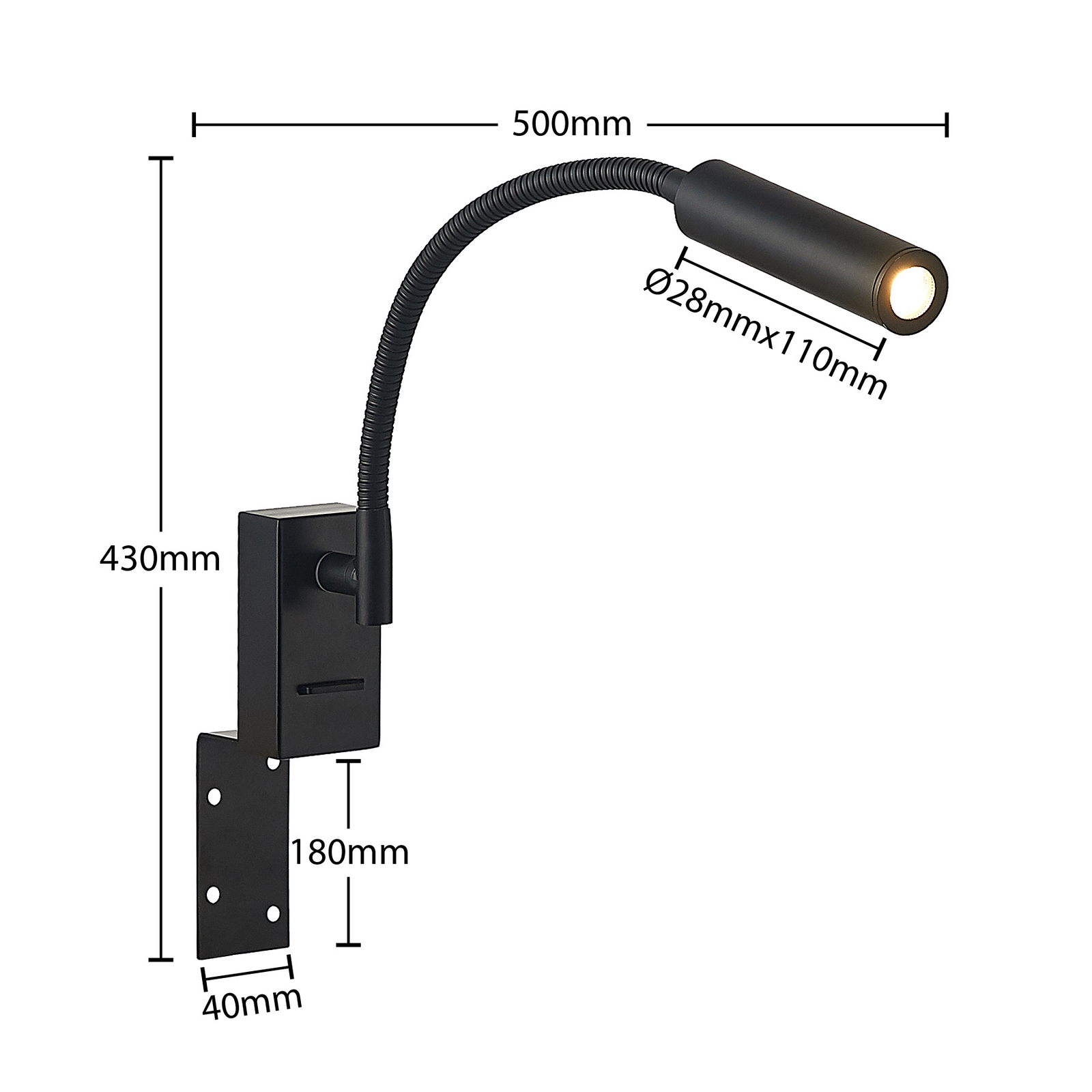 Lucande Anaella -LED-seinävalaisin, Musta, 55 Cm - Image 4