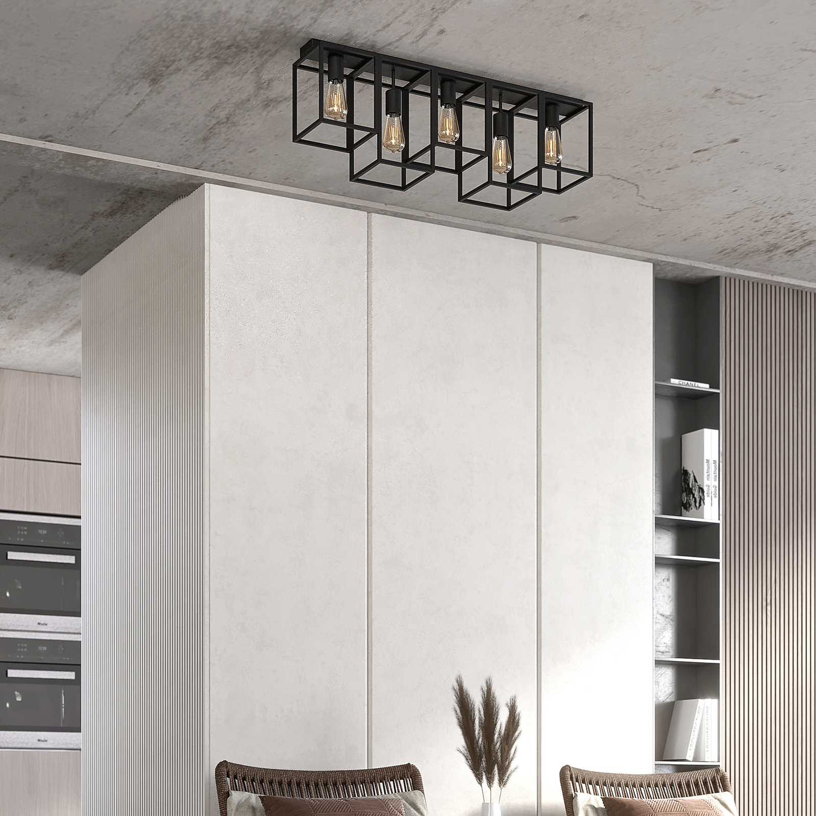 Lucande Andrik -kattovalaisin 5-lamppuinen, Musta - Image 2