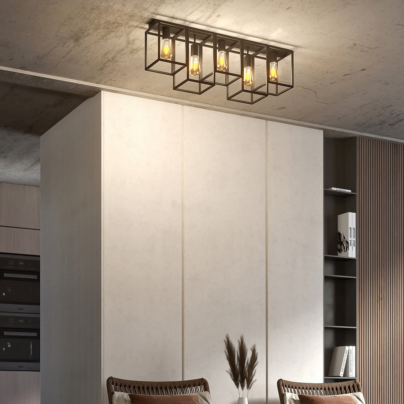 Lucande Andrik -kattovalaisin 5-lamppuinen, Musta