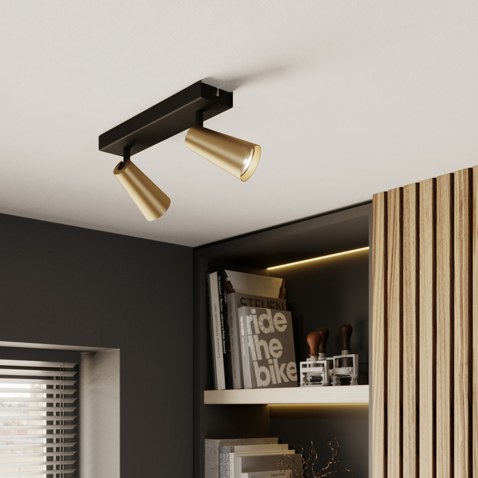 Lucande Angelina -kattovalo Messinki-kulta 2-lamp.