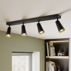 Lucande Angelina -kattovalo, Musta-kulta, 4-lamp.