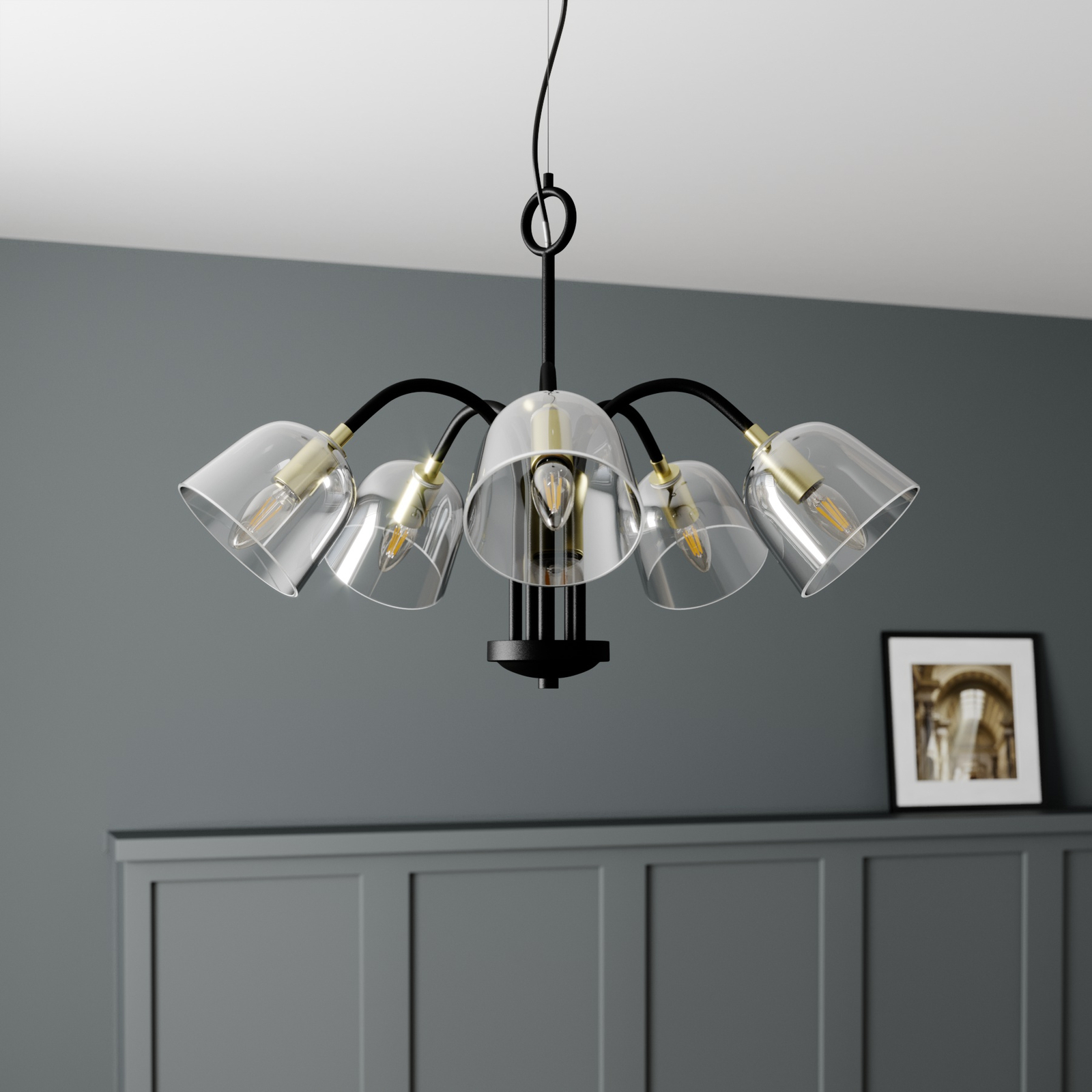 Lucande Anjita -riippuvalo, Lasivarjostin, 5-lamp. - Image 2