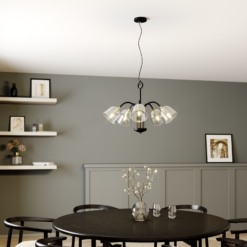 Lucande Anjita -riippuvalo, Lasivarjostin, 5-lamp.