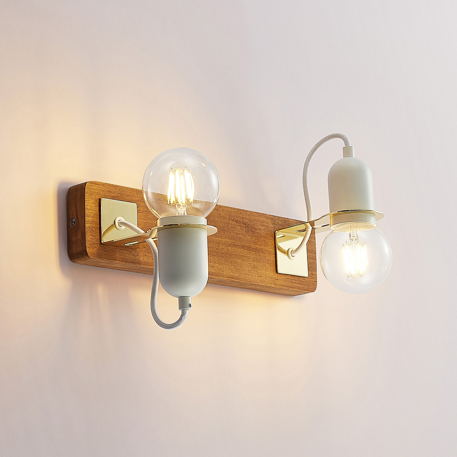 Lucande Becky -seinälamppu Puuta, Valkoinen - Image 4