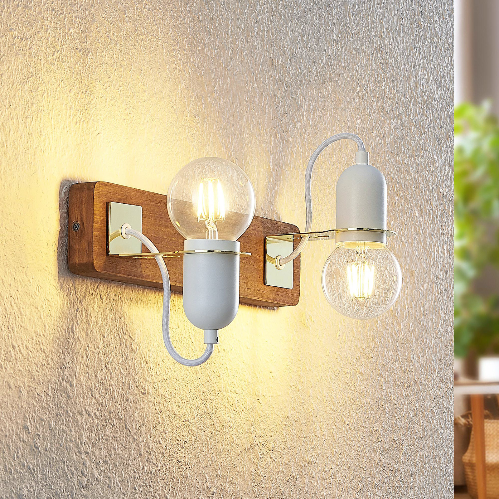 Lucande Becky -seinälamppu Puuta, Valkoinen - Image 9