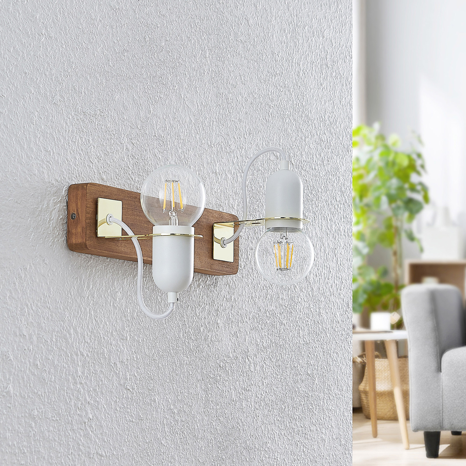 Lucande Becky -seinälamppu Puuta, Valkoinen