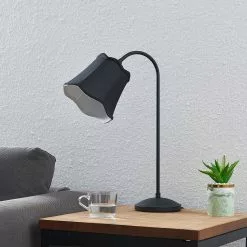 Lucande Binta -pöytälamppu, Vintage, Musta