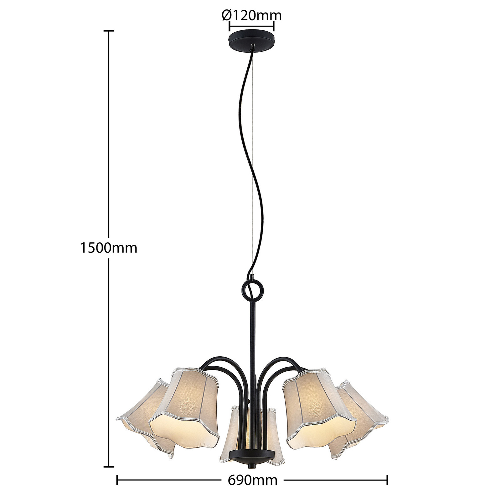 Lucande Binta-riippuvalo 5-lamppuinen Hopeanharmaa - Image 3