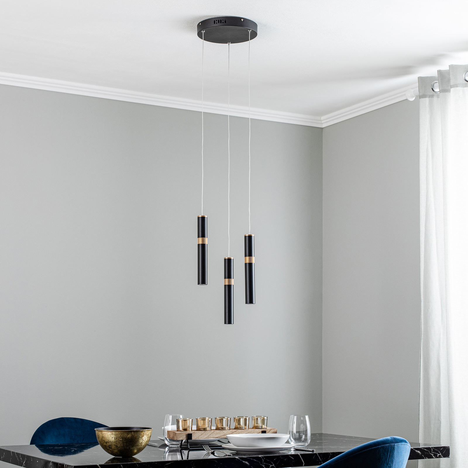 Lucande Bjarko -LED-riippuvalaisin 3-lamppuinen - Image 2
