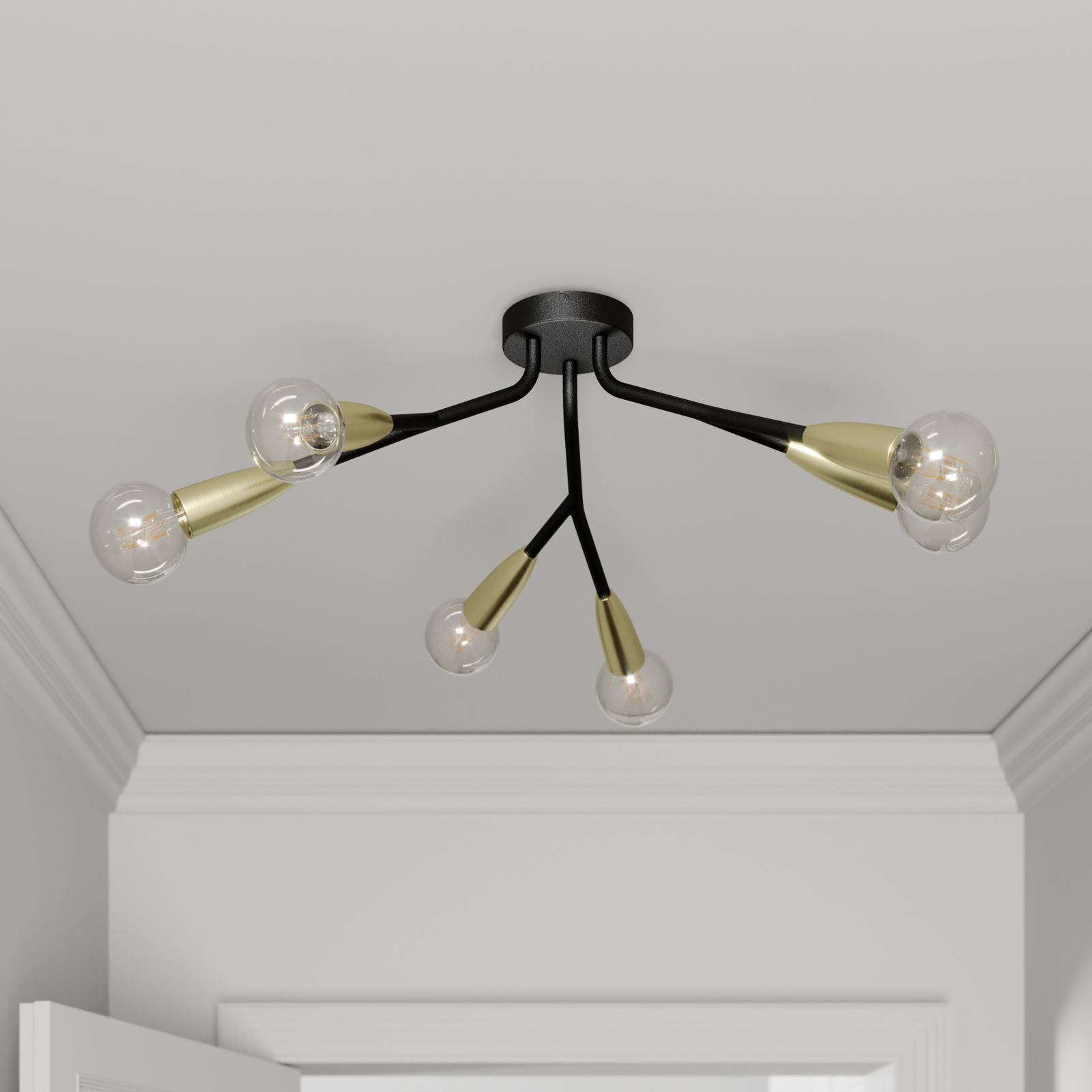 Lucande Carlea -kattovalo, 6-lamp. Musta-messinki - Image 2