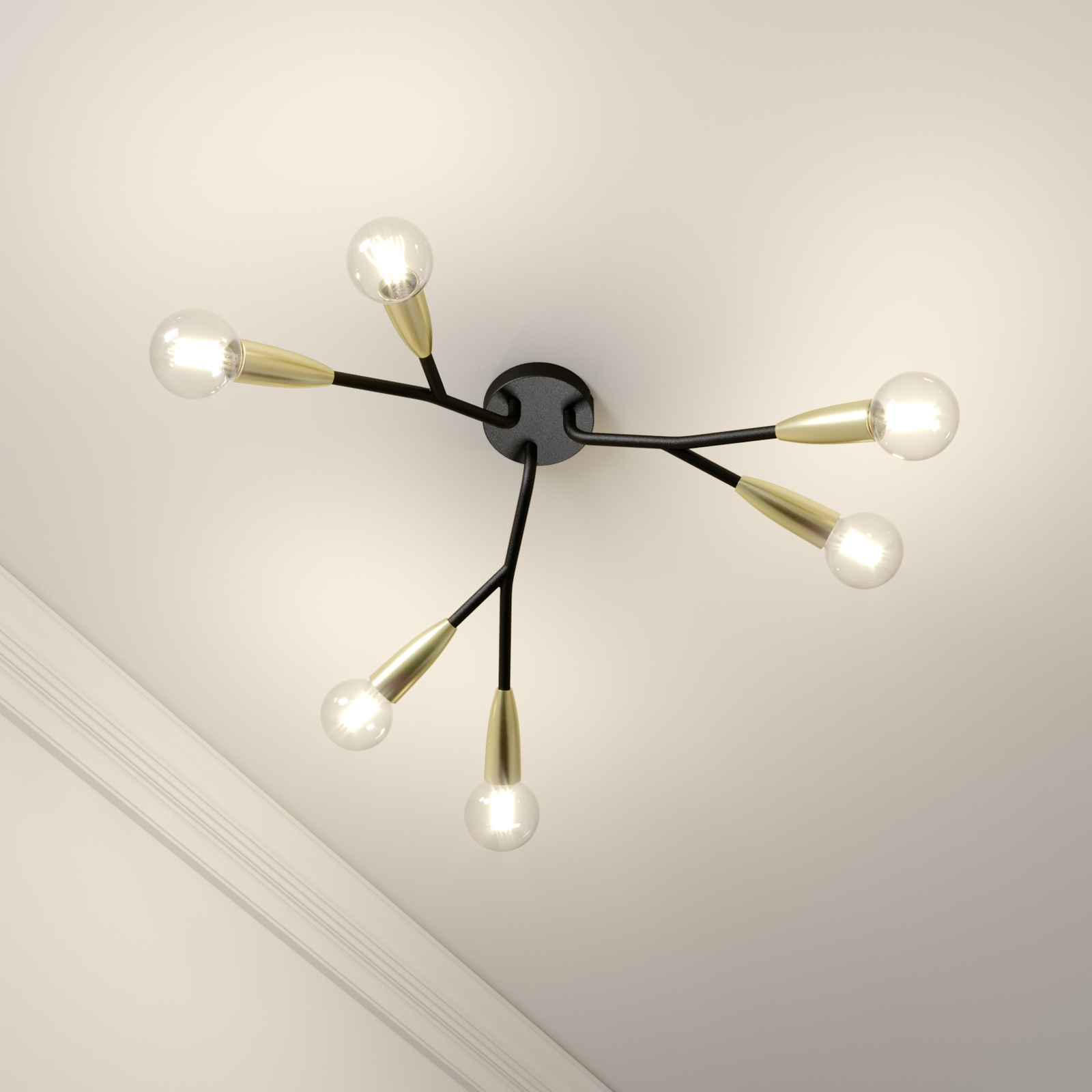 Lucande Carlea -kattovalo, 6-lamp. Musta-messinki - Image 8