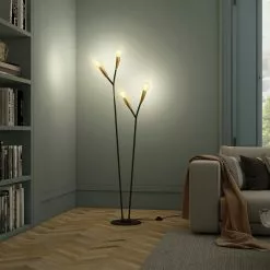 Lucande Carlea -lattiavalo, 4-lamp. Musta-messinki