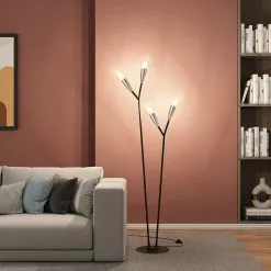 Lucande Carlea -lattiavalo, 4-lamp. Musta-nikkeli