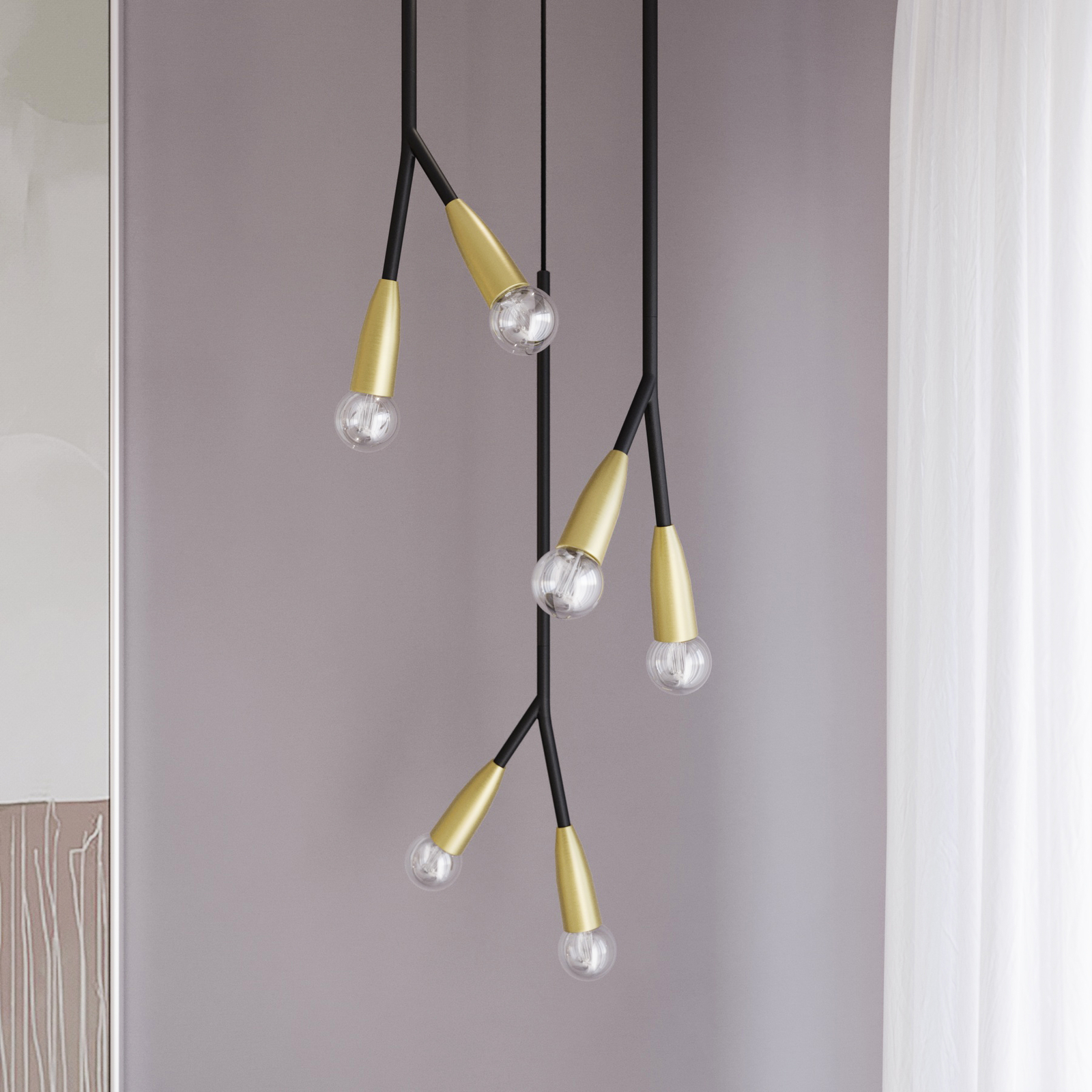 Lucande Carlea -riippuvalo, 6-lamp. Musta-messinki - Image 2