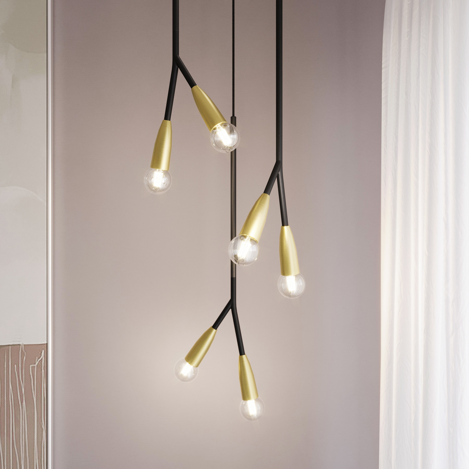 Lucande Carlea -riippuvalo, 6-lamp. Musta-messinki - Image 9