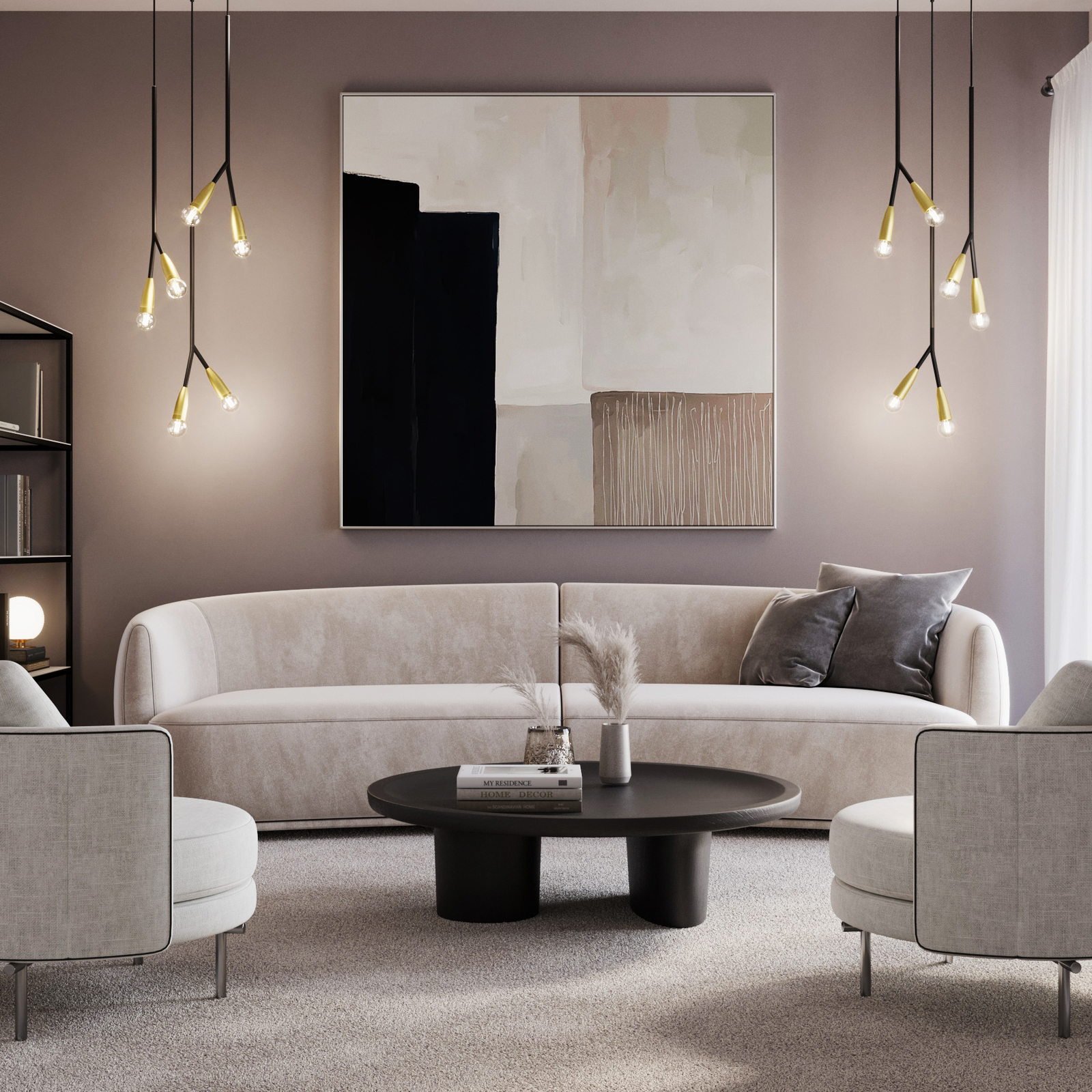 Lucande Carlea -riippuvalo, 6-lamp. Musta-messinki