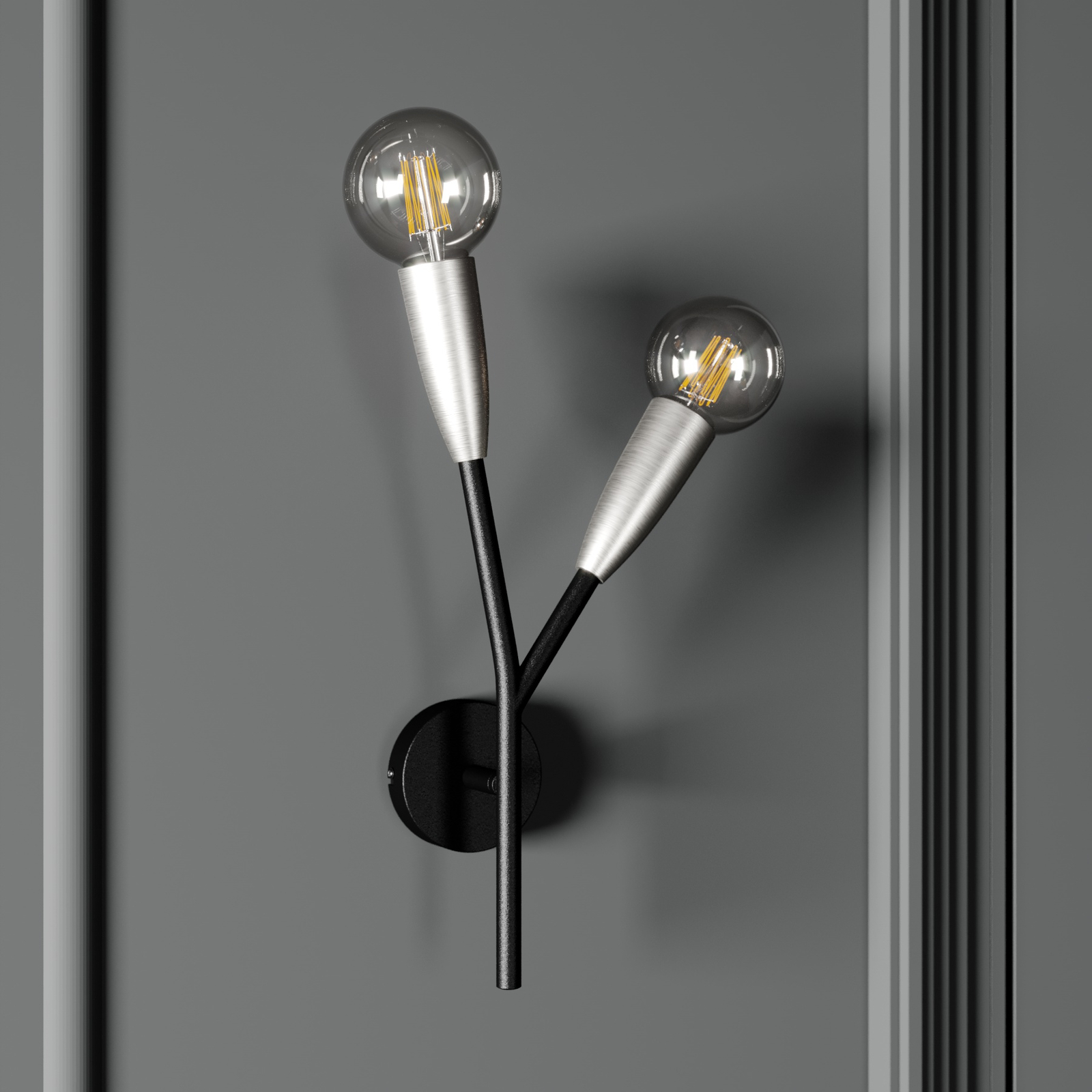 Lucande Carlea -seinävalo, 2-lamp. Musta-nikkeli - Image 2