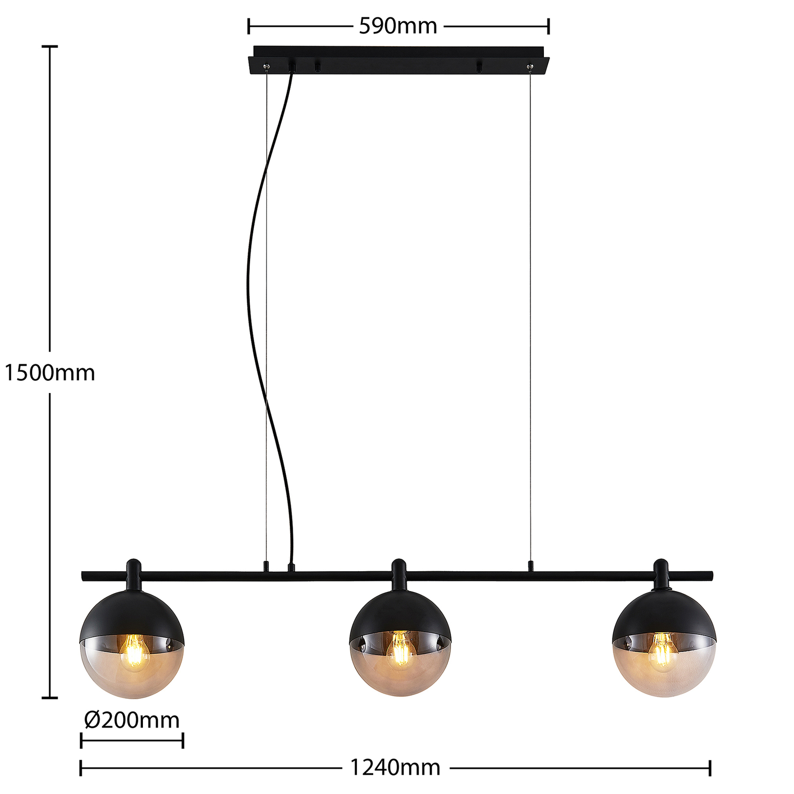 Lucande Dustian -riippuvalo, 3-lamp., 124 Cm - Image 6