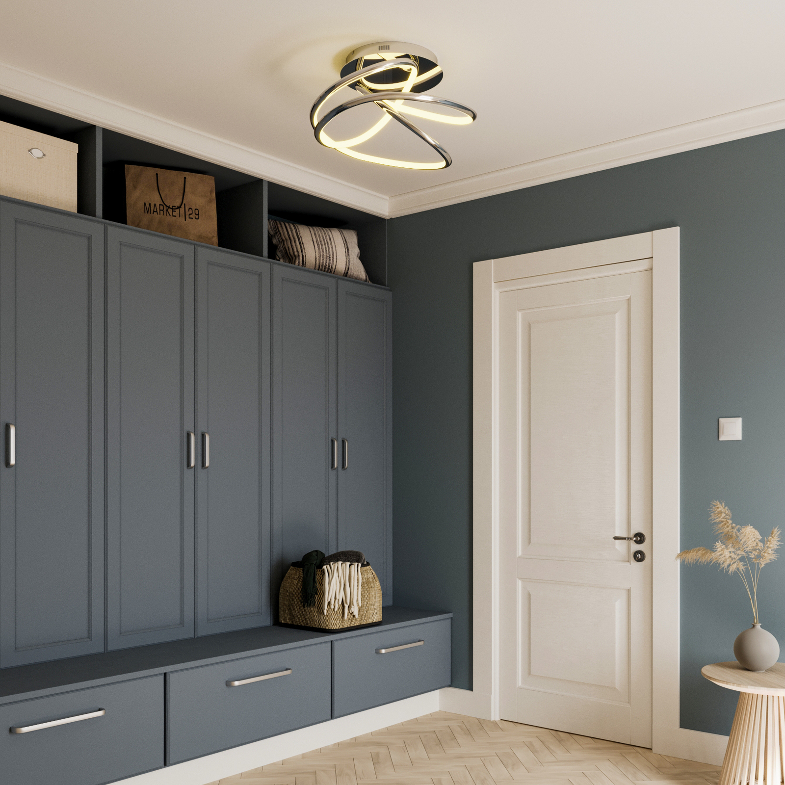 Lucande Fluxus -LED-kattovalo, 3-port. Himmennys