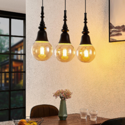 Lucande Gesja-riippuvalo 3-lamppuinen, Pitkä Musta