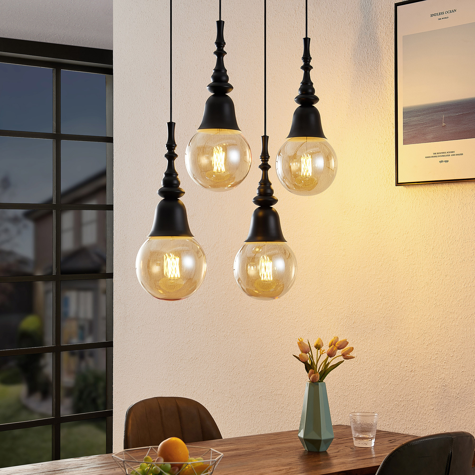 Lucande Gesja-riippuvalo 4-lamppuinen, Pitkä Musta - Image 2