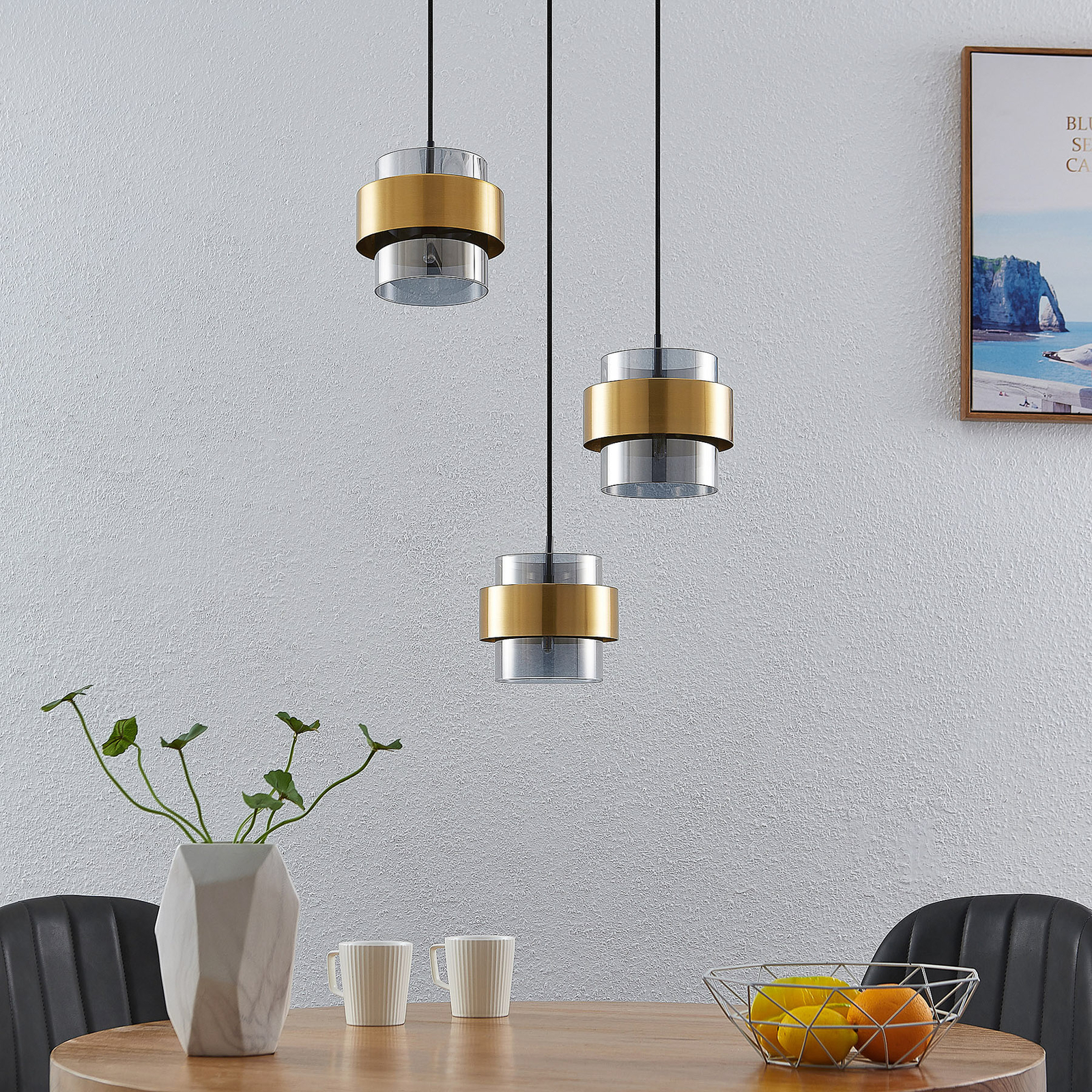 Lucande Ikibara -riippuvalo, 3-lamppuinen, Pyöreä