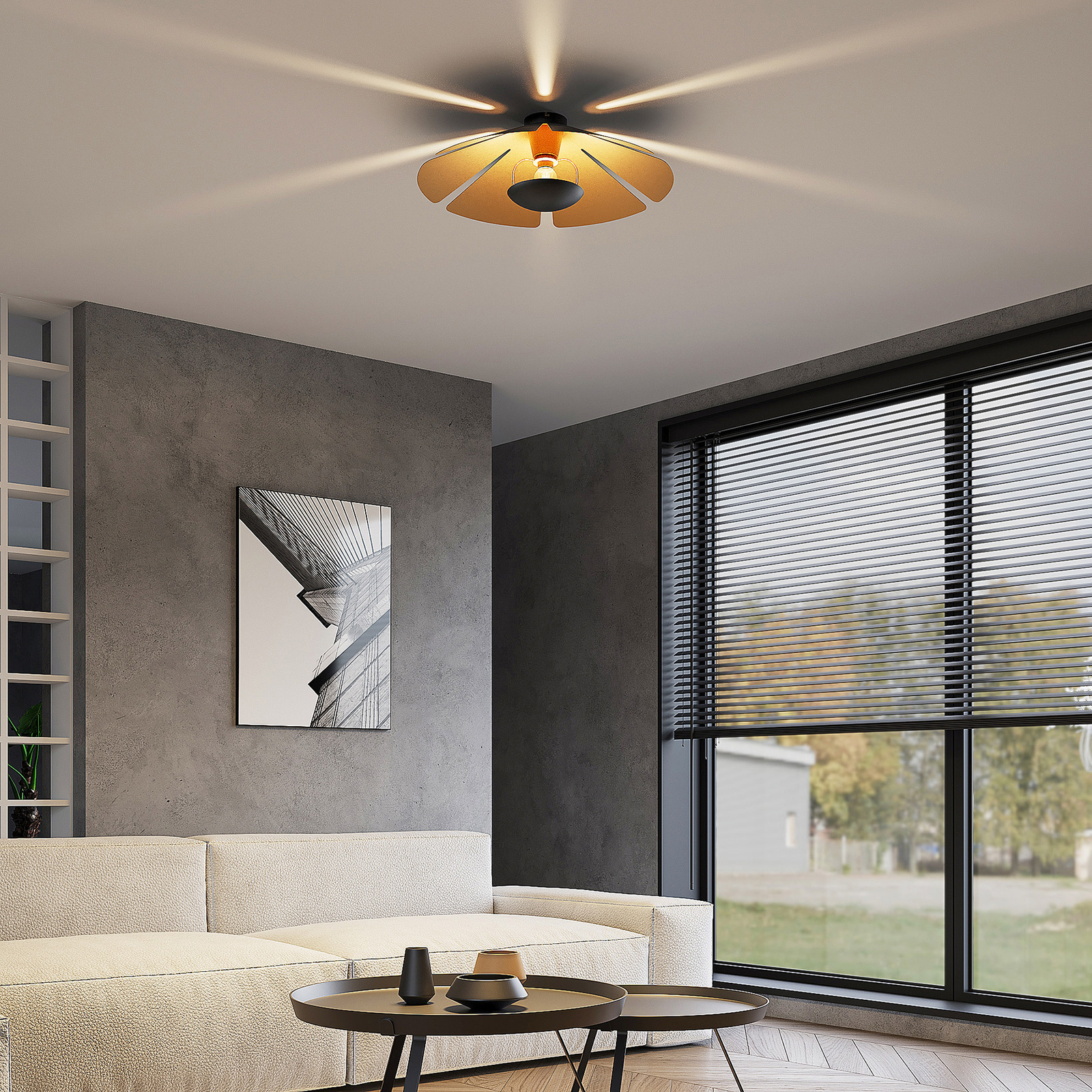 Lucande Jemmily-kattovalaisin, 1-lamppuinen Pyöreä