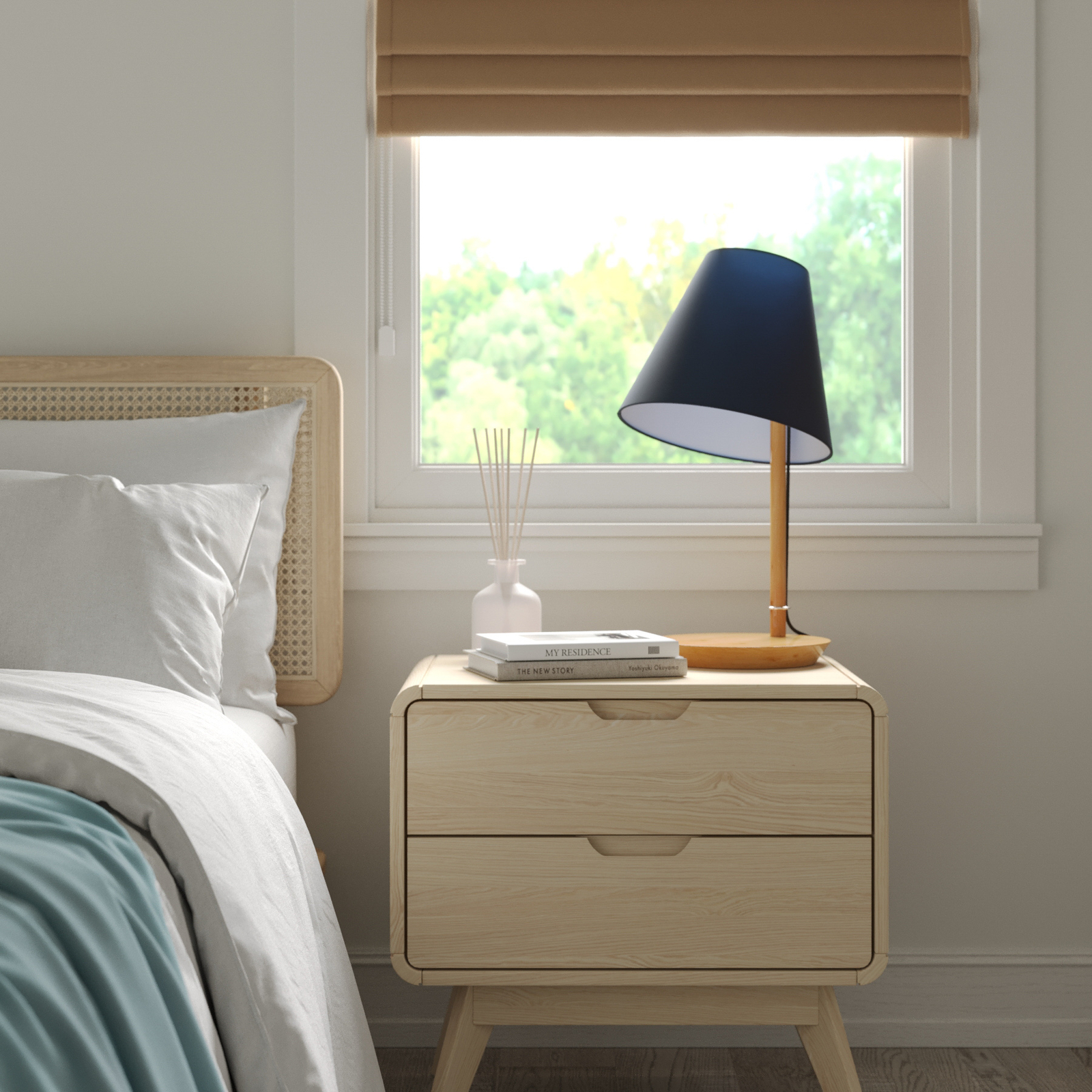 Lucande Jinda -pöytälamppu, Puurunko, Kangas - Image 2