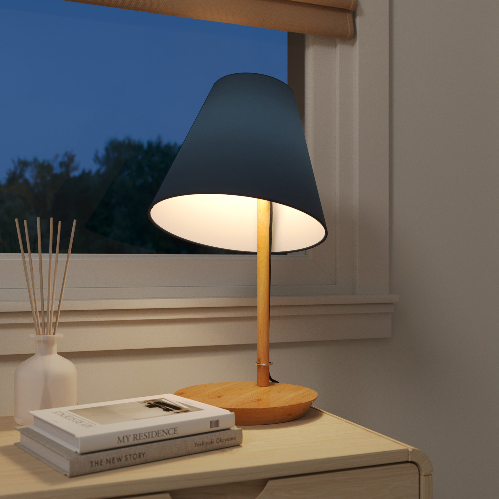 Lucande Jinda -pöytälamppu, Puurunko, Kangas - Image 9