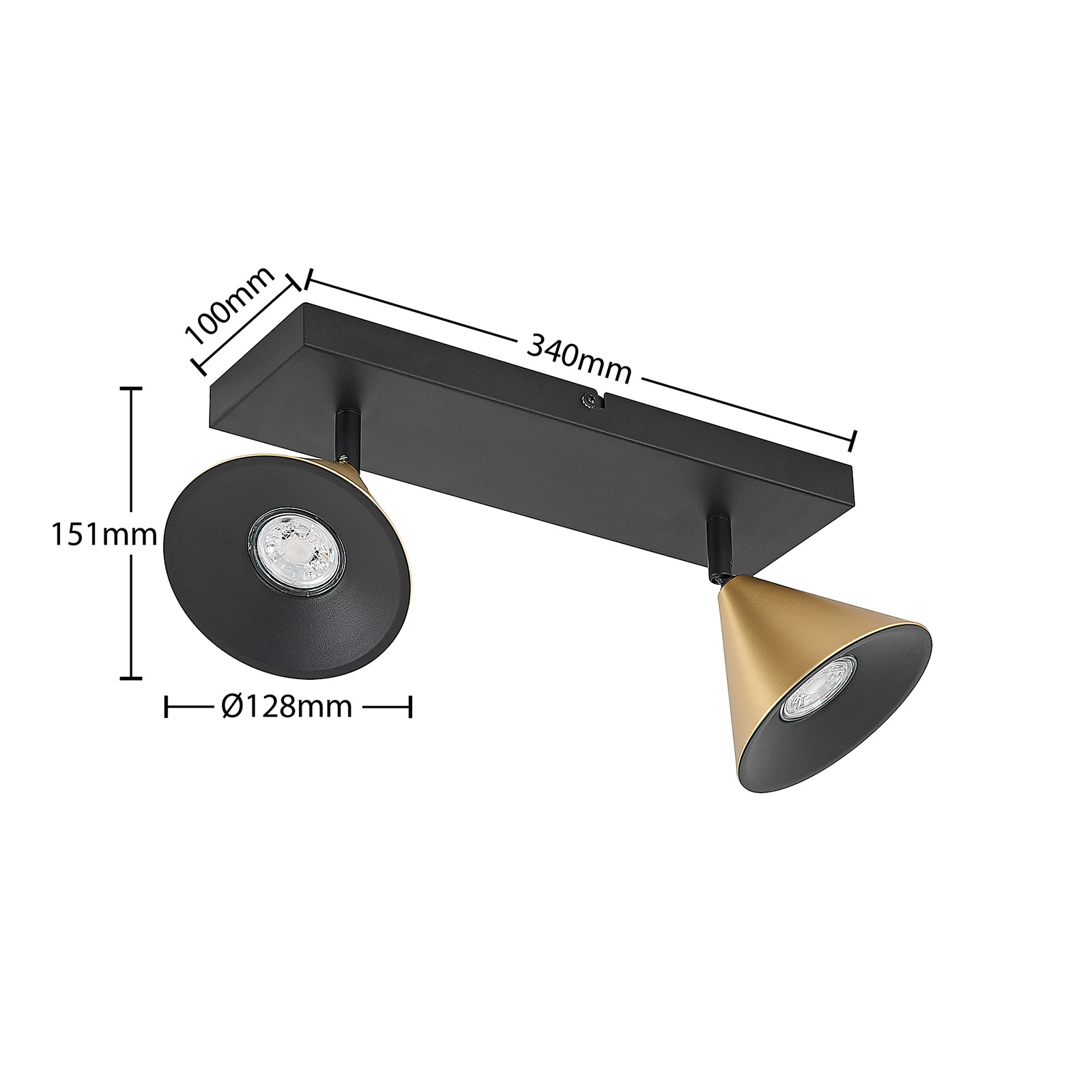 Lucande Kartio -kattovalaisin, 2-lamp., Messinki - Image 3