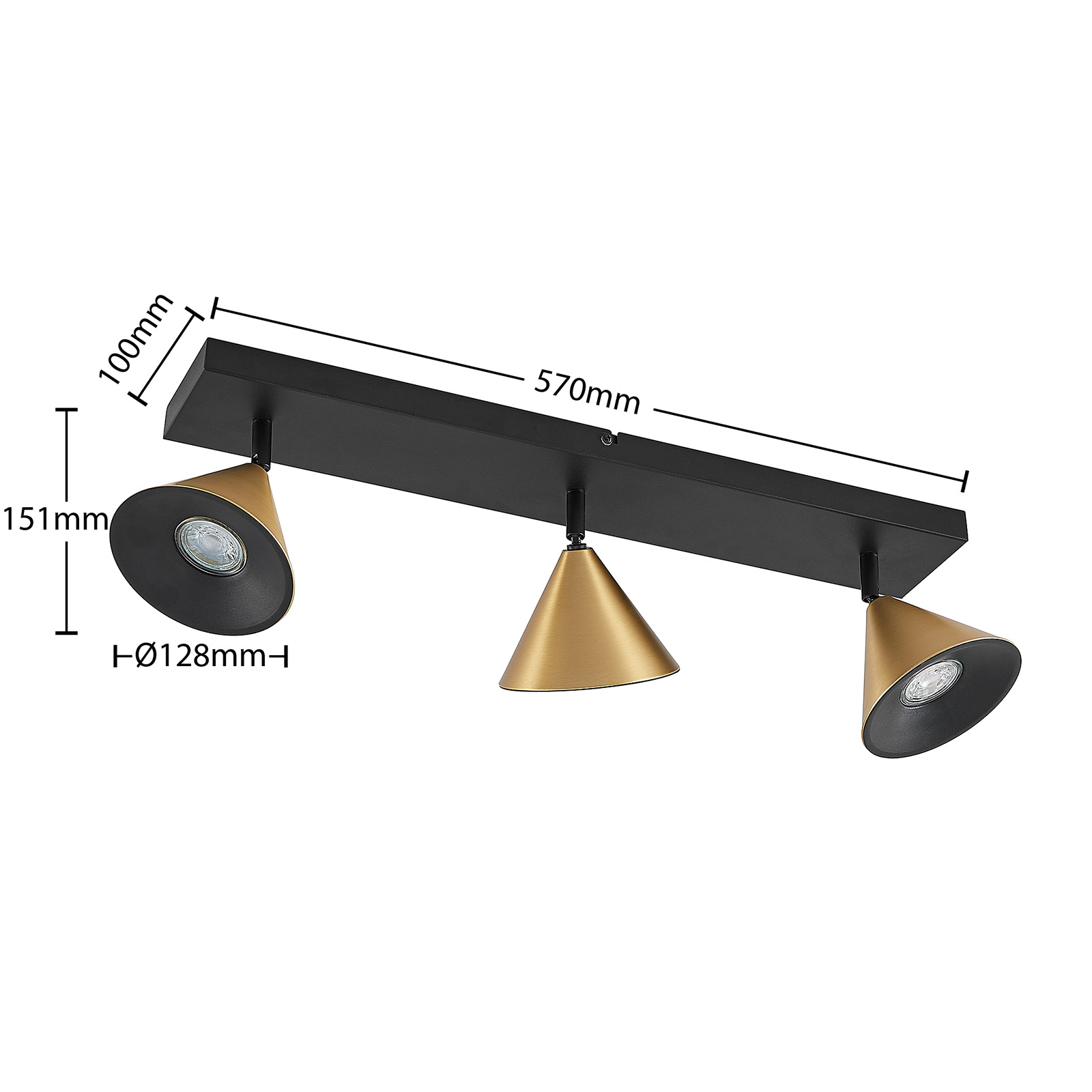 Lucande Kartio -kattovalaisin, 3-lamp., Messinki - Image 3