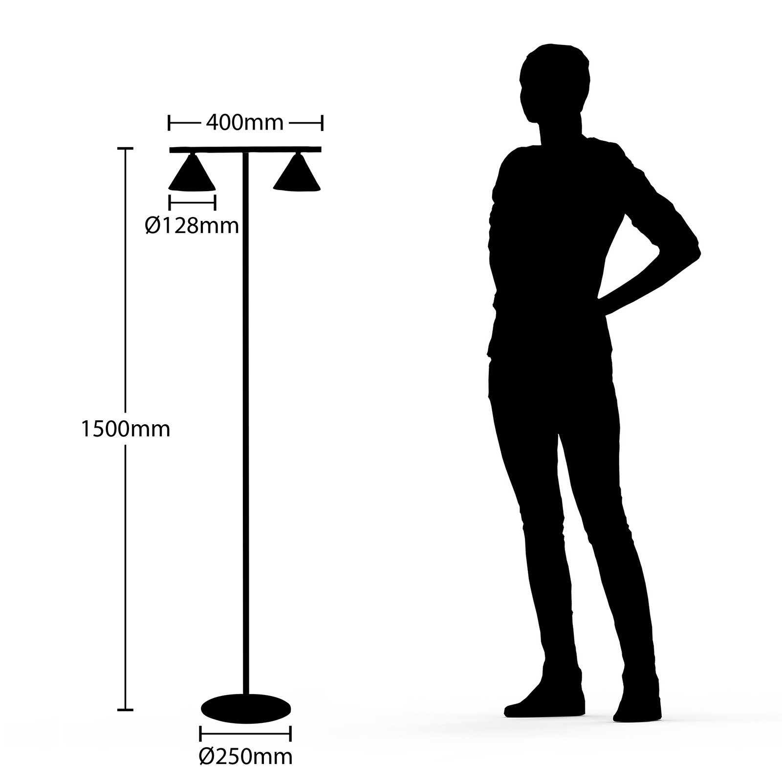 Lucande Kartio -lattiavalo, 2-lamppuinen, Messinki - Image 7