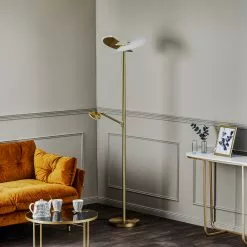 Lucande Kohen-LED-lattiavalo, Messinkiä, Lukuvarsi