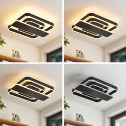 Lucande Linetti-LED-kattovalo Kulmikas, Musta 40cm