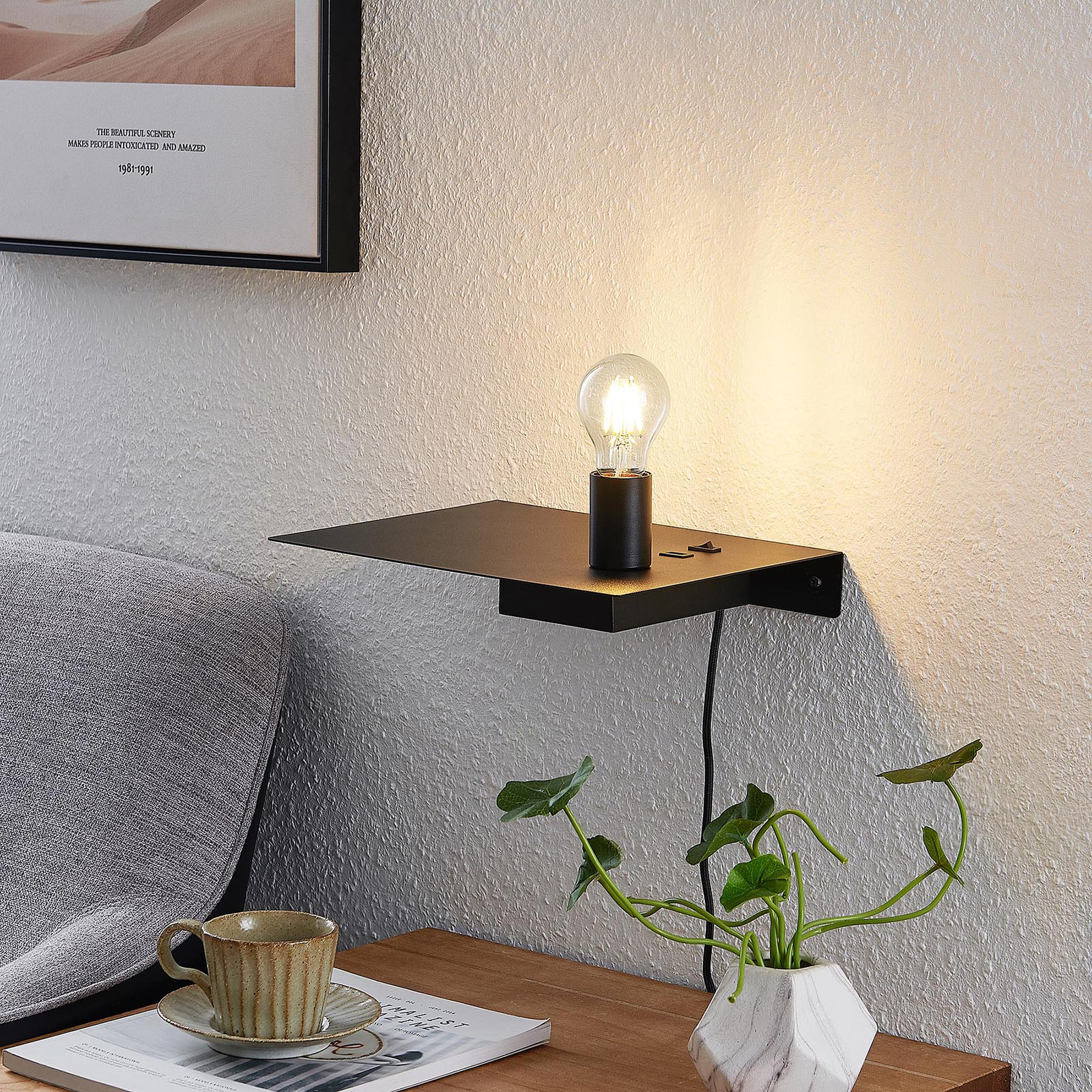 Lucande Malvina -seinälamppu, Taso, USB, Musta - Image 2