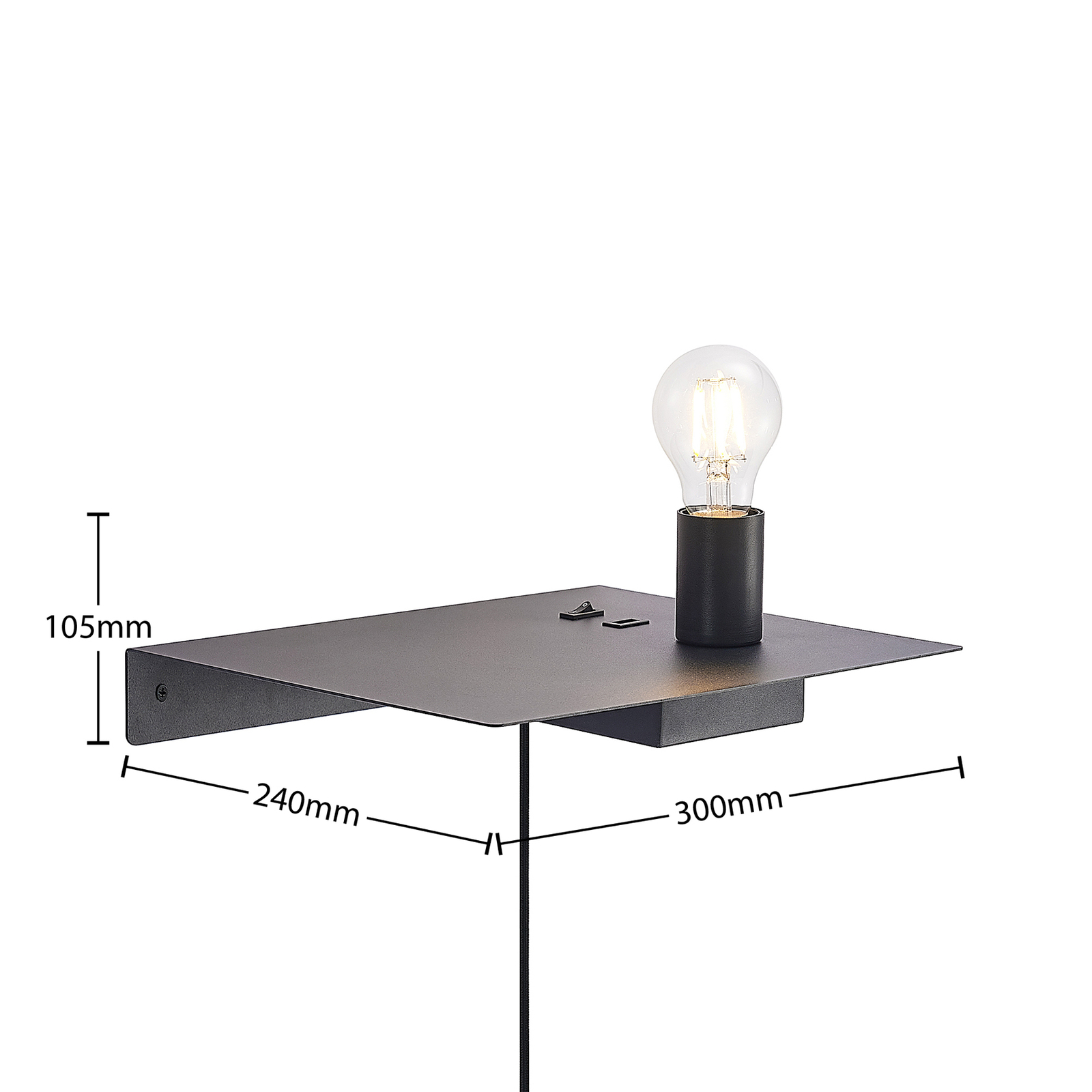 Lucande Malvina -seinälamppu, Taso, USB, Musta - Image 7