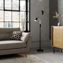 Lucande Medira -lattiavalo, 2-lamp., Musta