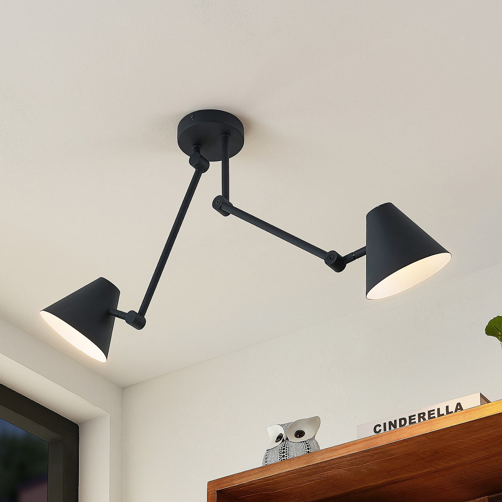 Lucande Phina -kattovalaisin, Musta, 2-lamppuinen