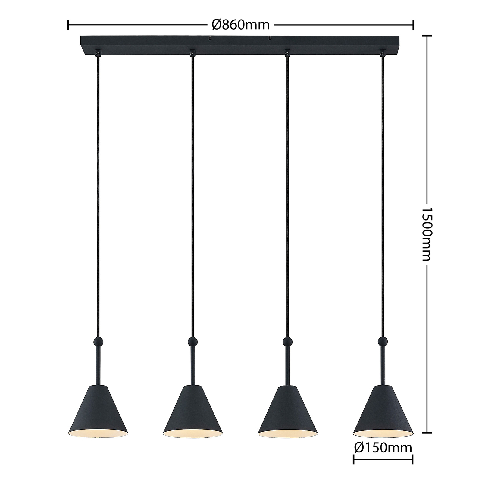 Lucande Phina -riippuvalaisin, Musta, 4-lamppuinen - Image 3