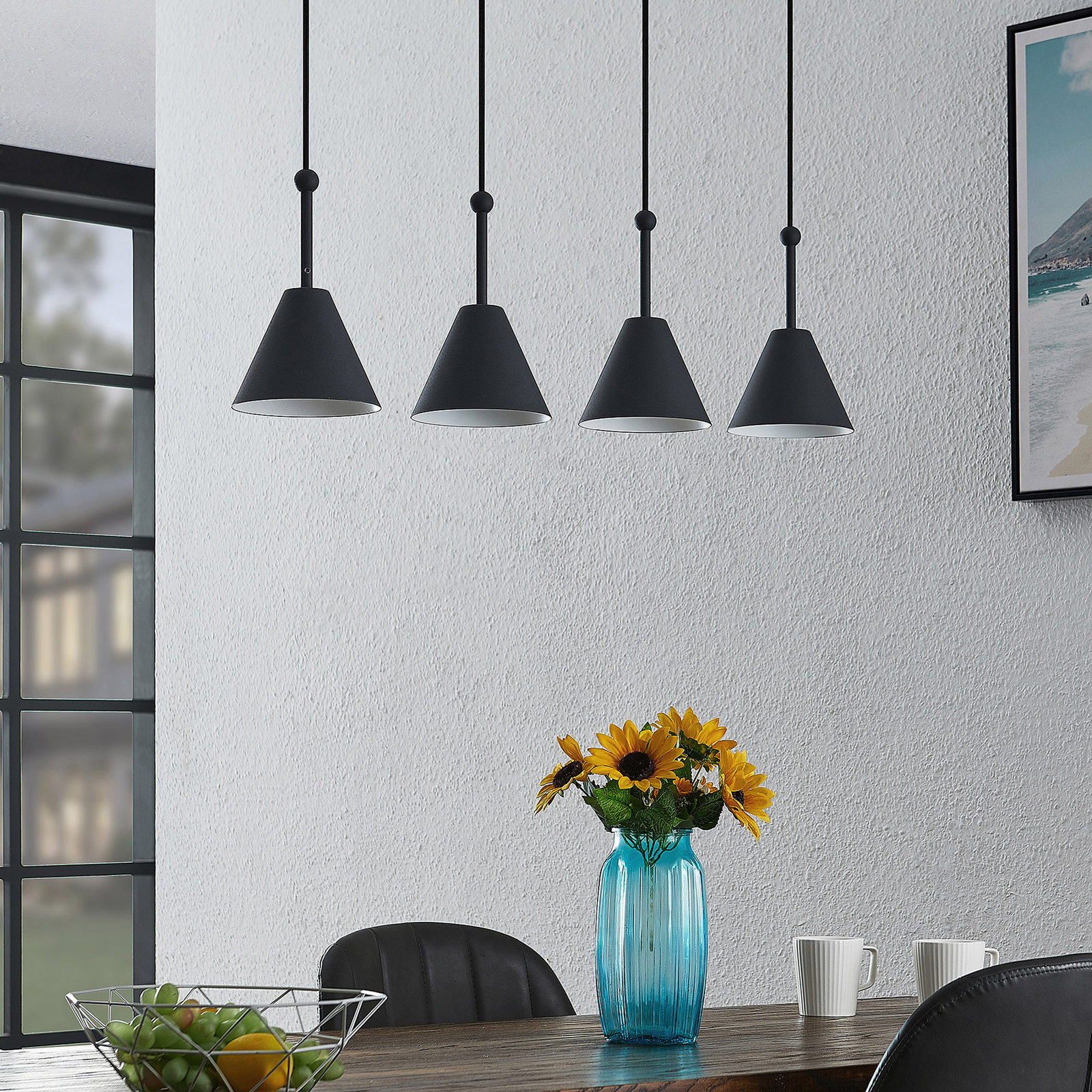 Lucande Phina -riippuvalaisin, Musta, 4-lamppuinen