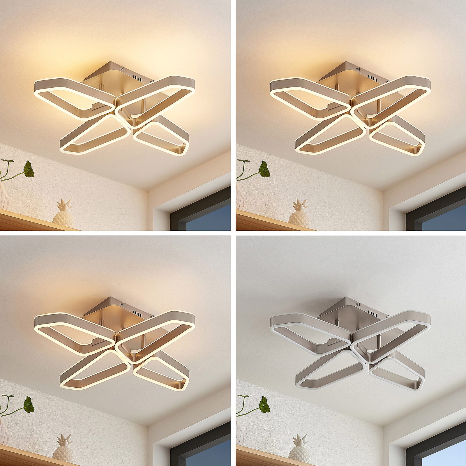 Lucande Quinn -LED-kattovalaisin Nikkeli 4-lamp.