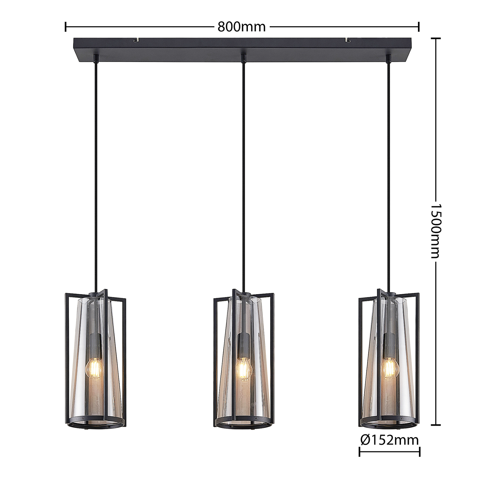 Lucande Rufina -riippuvalo, 3-lamppuinen, Pitkä - Image 7