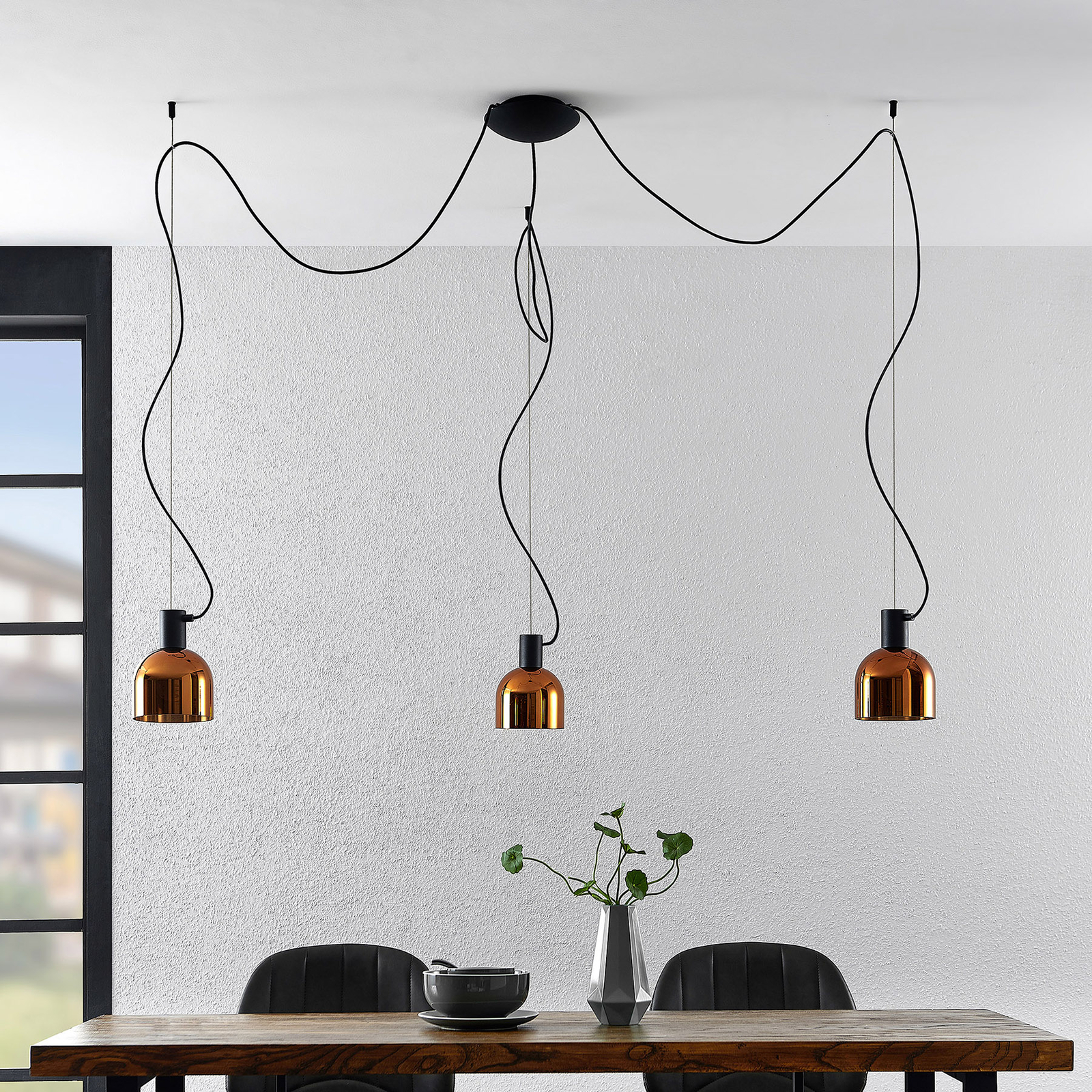 Lucande Serina -riippuvalo, 3-lamppuinen, Kupari - Image 2