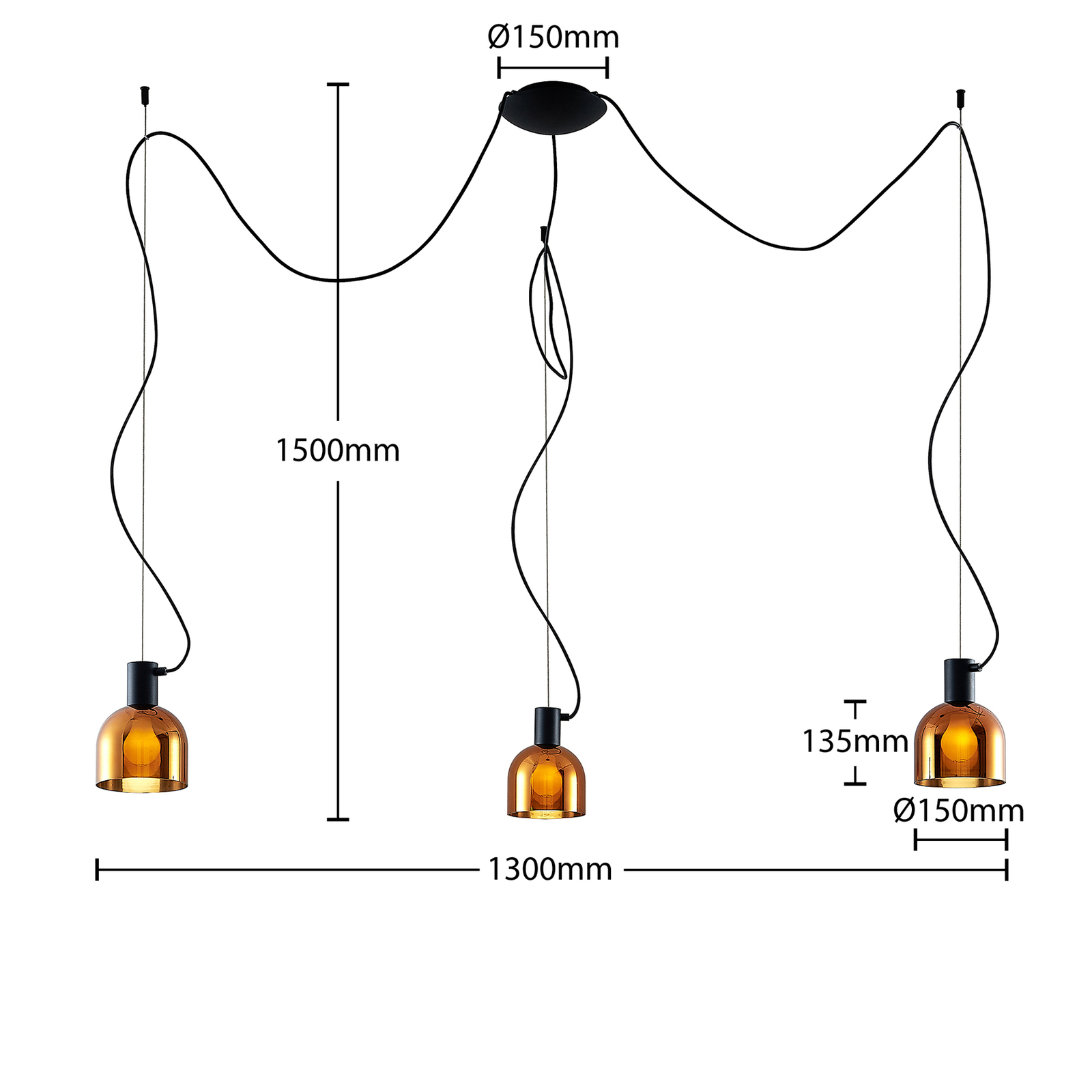 Lucande Serina -riippuvalo, 3-lamppuinen, Kupari - Image 6